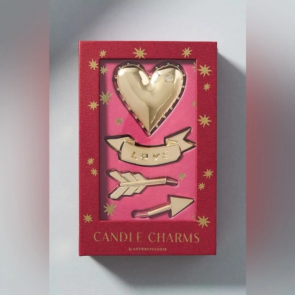 ❄️ Anthropologie} Gold Candle Charms Set Heart Love Amour Valentines Romance